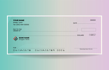 Gradient blank check template, blank check, bank cheque design, vector format