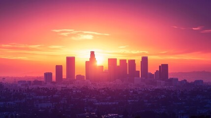 Fototapeta premium the skyline of los angeles during sunset