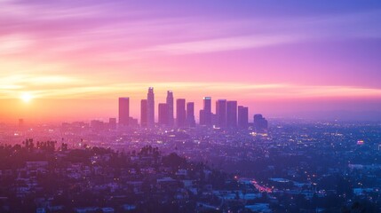 Fototapeta premium the skyline of los angeles during sunset