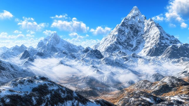 Majestic snow-capped mountains under clear blue sky