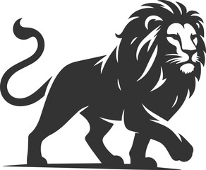 A lion stalking something with playful intent