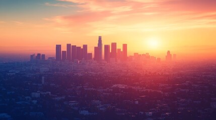 Fototapeta premium the skyline of los angeles during sunset