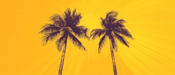 Two palm trees are standing next to each other in the sun
