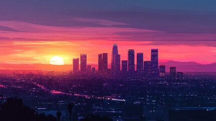 Fototapeta premium the skyline of los angeles during sunset