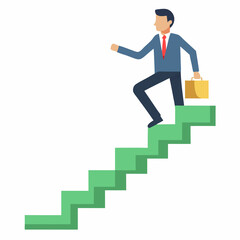 Businessman climbing money stairs flat vector illustration on white background