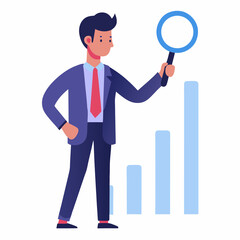 Businessman holding magnifier investment flat vector illustration on white background