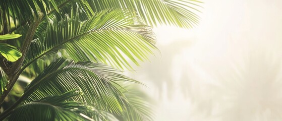 Obraz premium A palm tree with green leaves is the main focus of the image