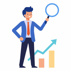Businessman holding magnifier investment flat vector illustration on white background