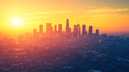 Fototapeta premium the skyline of los angeles during sunset