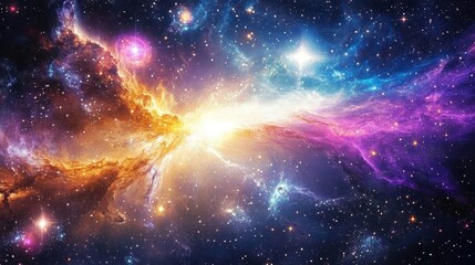 Fototapeta premium Vibrant cosmic nebula: bright colors, stars, and galaxies in space