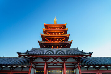 Japan beauty: five storied pagoda under blue sky and sunlight