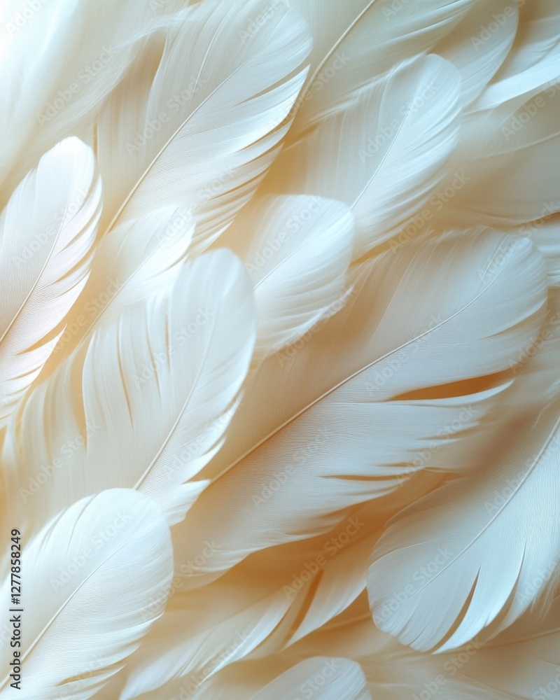 Poster delicate arrangement of soft white feathers creating a serene and ethereal background with gentle li