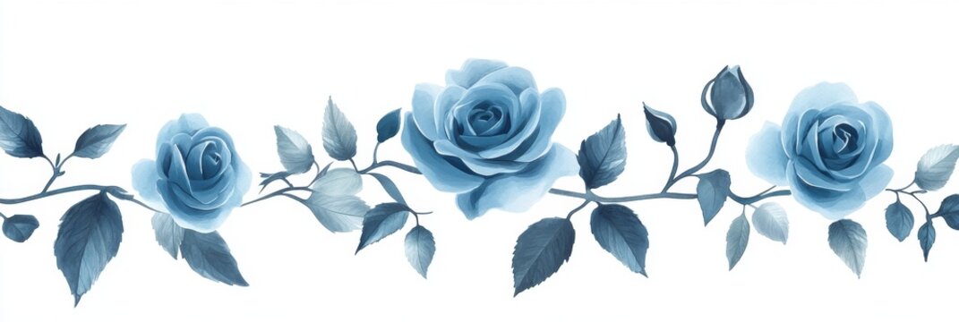 Blue rose vine border, floral design, white background, wedding stationery - Powered by Adobe