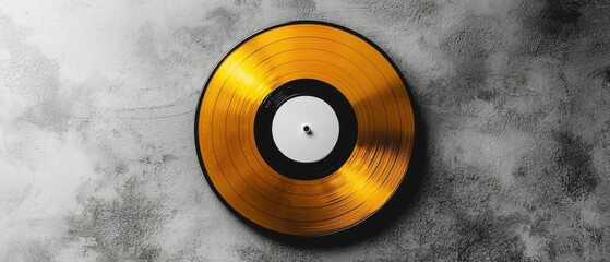 Obraz premium Golden vinyl record on a textured gray background