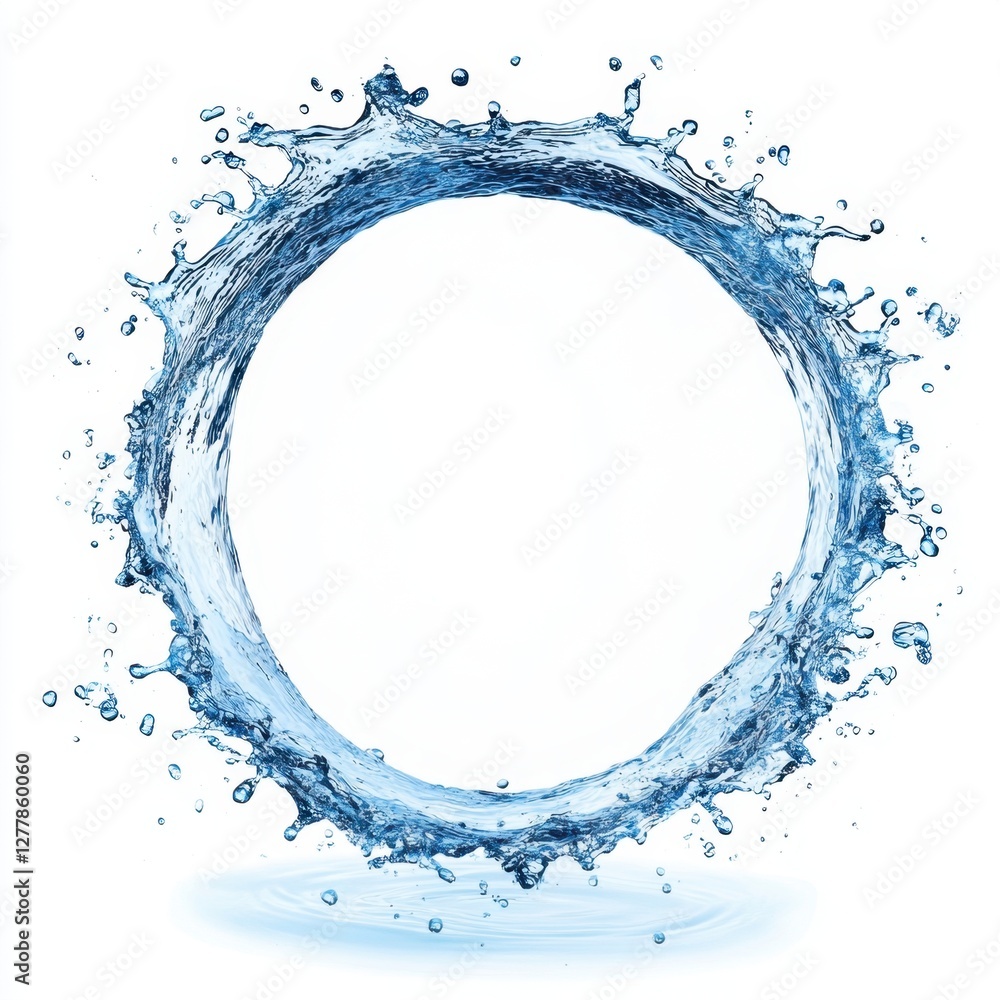 Poster dynamic water splash forming a perfect circle against a clean white backdrop creating a refreshing a