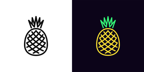 Outline pineapple icon, with editable stroke. Pineapple fruit with leaf, outline silhouette. Ripe tropical fruit, pineapple garden, organic food, fruit diet, summer vitamins, health food. Vector icon