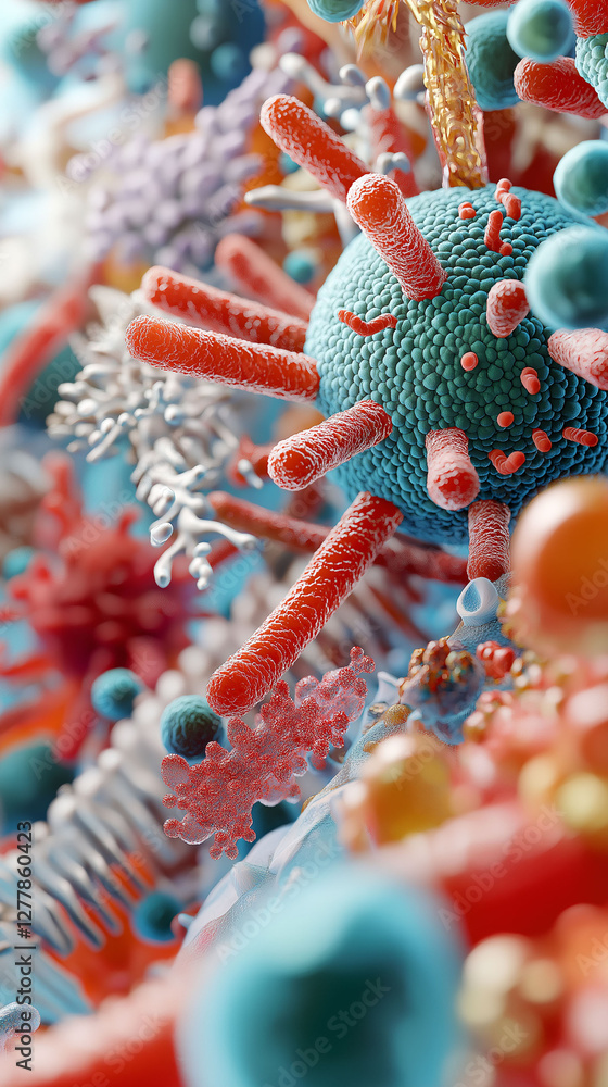 Poster polymicrobial bacteria environmental factors. microscopic view of diverse bacterial communities in a