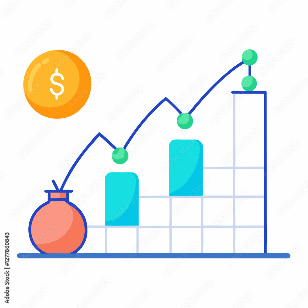 Poster graph displaying compound interest impact flat vector illustration on white background