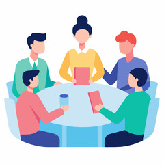 Group investors discussing meeting flat vector illustration on white background