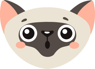 Adorable cartoon cat face illustration featuring large, expressive eyes and blushing cheeks. The simple, minimalist design captures a playful and whimsical expression, perfect for children s themes