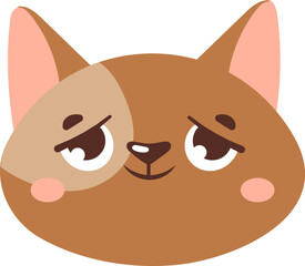Adorable cartoon cat face featuring a playful smirk and rosy cheeks. The charming design uses soft brown tones and expressive eyes, perfect for children s illustrations or playful designs