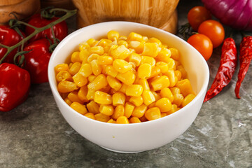 Sweet canned ripe corn grain