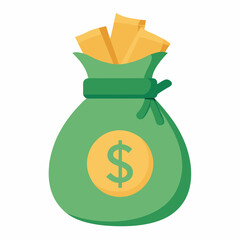 Money bag with bills wealth flat vector illustration on white background