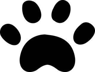 Simple black paw print showing four toes and a pad, isolated on a white background, representing a concept of animal, pet, or wildlife presence
