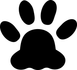 Simple black paw print with four toes and a pad, isolated on a white background, representing a concept related to animals, pets, or wildlife