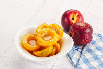 Canned peaches with sweet syrope