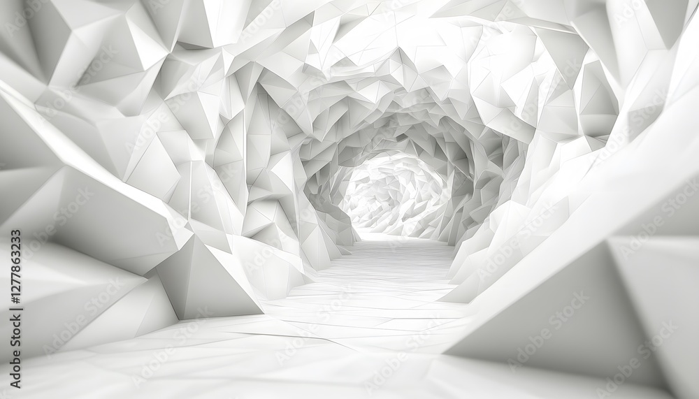 Poster an abstract passageway or tunnel created with white polygons