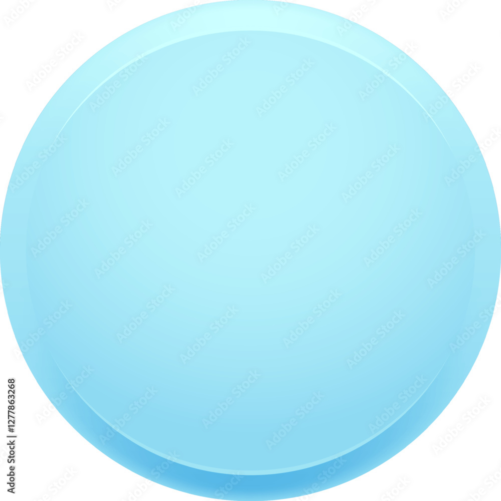 Poster light blue glossy circle button with subtle shadowing creating depth, perfect for web design, mobile