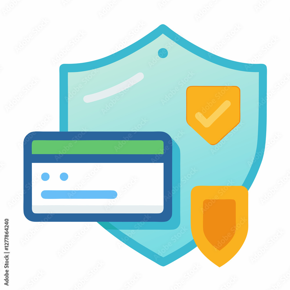 Poster secure online transaction showing shield flat vector illustration on white background