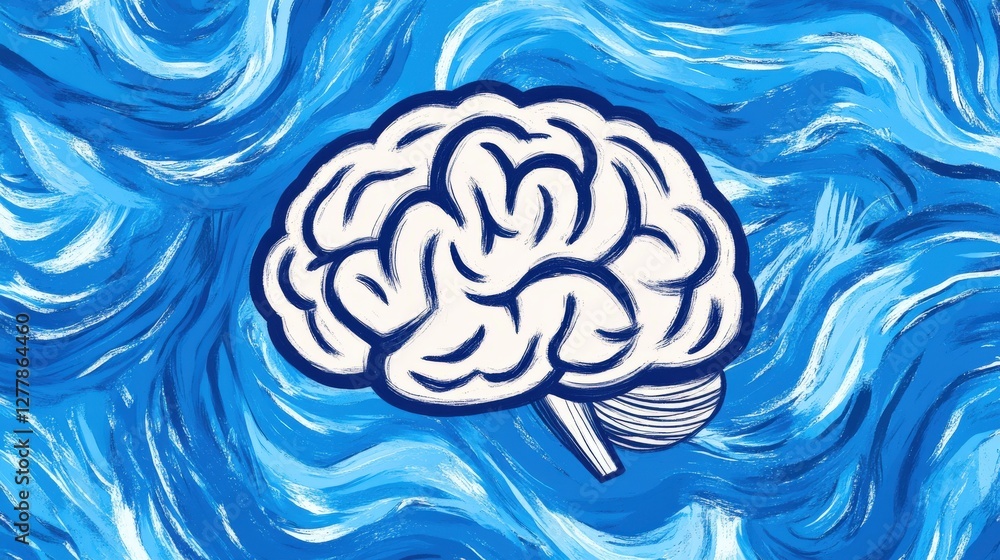 Poster abstract energy swirls converging into a brain shape with vibrant colors and dynamic flow