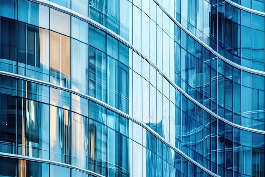 Modern glass skyscraper facade, city reflections, daytime, architecture background, corporate