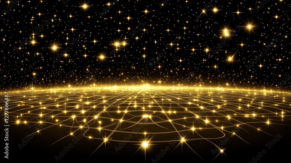 Poster surreal intricate web of neural connections with sparkling stars in a cosmic landscape