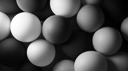 Abstract grayscale spheres, a collection of round shapes with varying shades of gray and white.