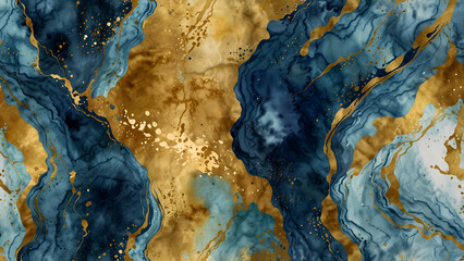 Naklejka premium Watercolor marble background in blue and gold. texture that is abstract.