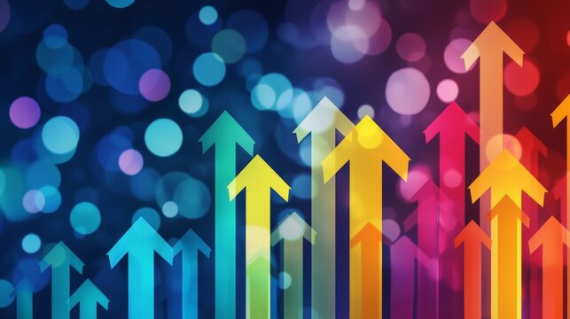 a vibrant graphic of upward pointing arrows