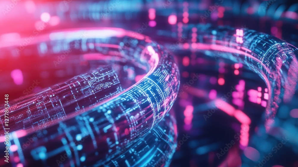 Poster abstract digital rings glow with intricate patterns and bright lights