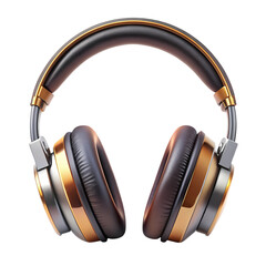 Elegant gold and brown over ear headphones music audio device dj 3d dark on transparent background