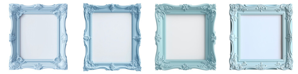 Set of a light blue photo frame, isolated on a transparent background.