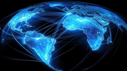 Blue world globe representation showing connections across continents