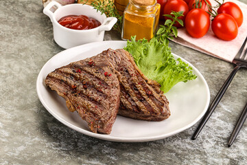 Delicus grilled beef steak with sauce