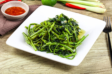 Asian cuisine stir fried morning glory
