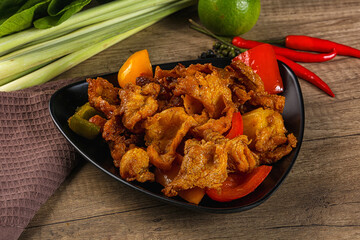 Asian cuisine - roasted crocodile meat