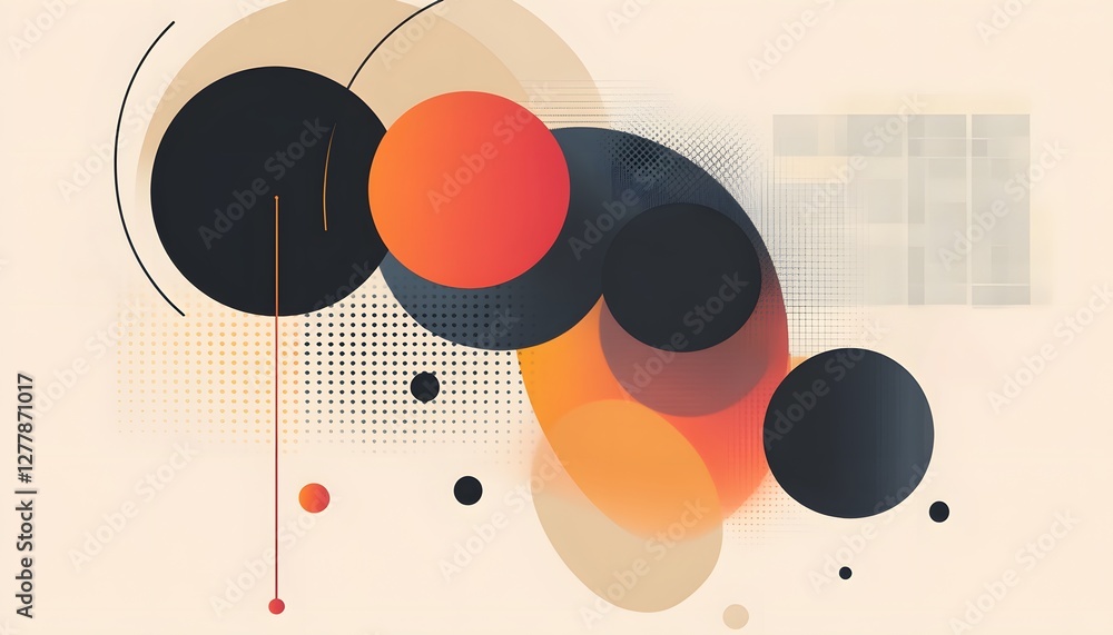 Aufkleber abstract composition with circles lines and geometric patterns on beige