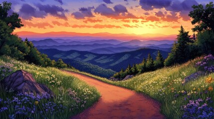 Beautiful landscape featuring a path leading through grassy hills