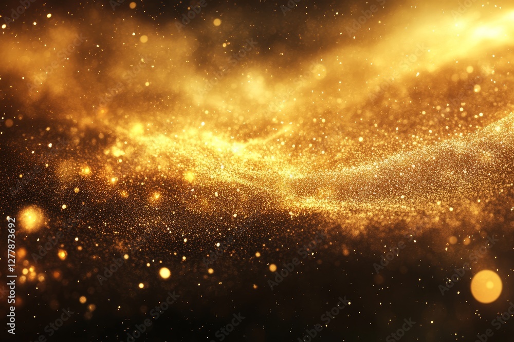Poster sparkling golden abstract background with glittering particles in motion