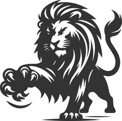 Silhouette of a lion swiping its paw aggressively 